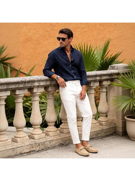 Go Tour Men\'s Beige Suede Leather Loafers Penny Slip On Moccasin Driving Shoes main image 4